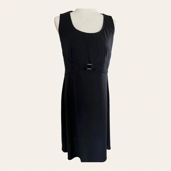Bisou Bisou Black Sleeveless Dress Gold buckle Sz 12 - Picture 1 of 6